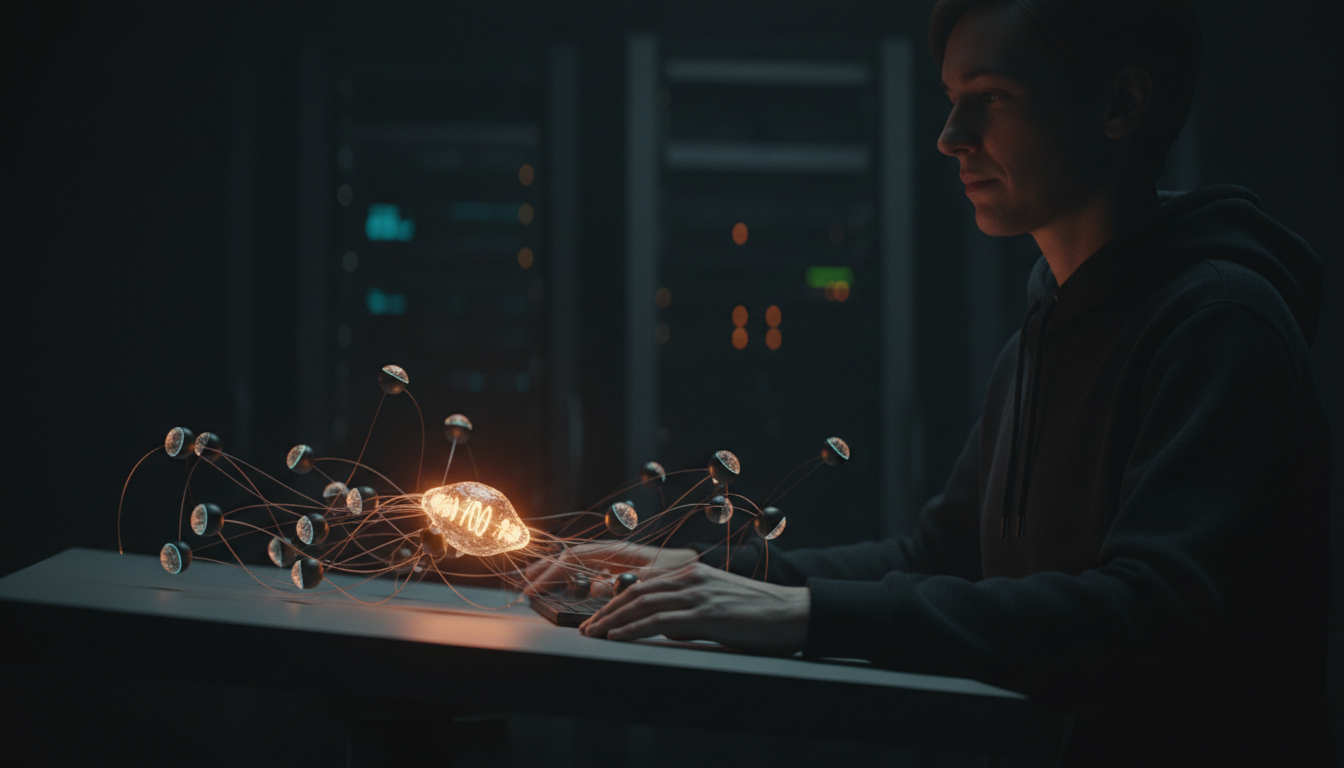 Telemetry, a small network of nodes with one pulsing brighter